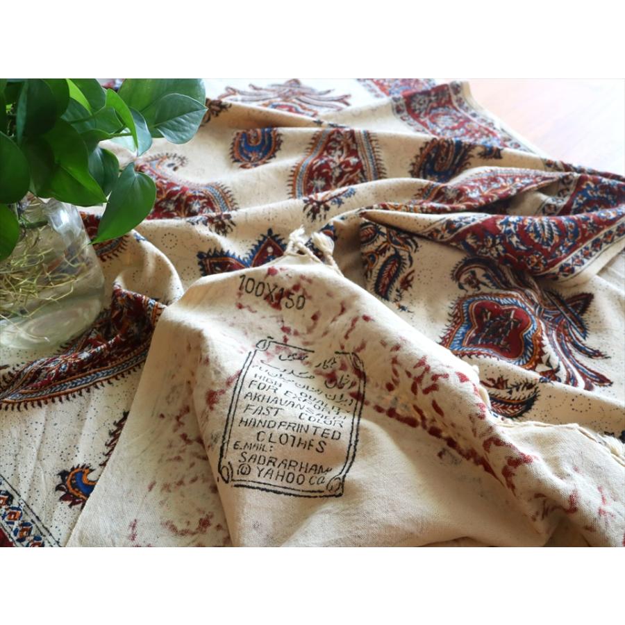 ペルシャ更紗 イラン手染め布 140×100cm アンバー系 ペイズリー テーブルクロス ソファーカバー |  | 04