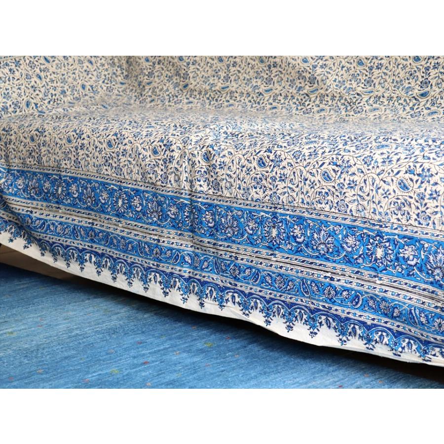 ペルシャ更紗・イラン手染め布/236x153cm ソファーカバー・テーブルクロス　ブルー系フラワー柄 |  | 03
