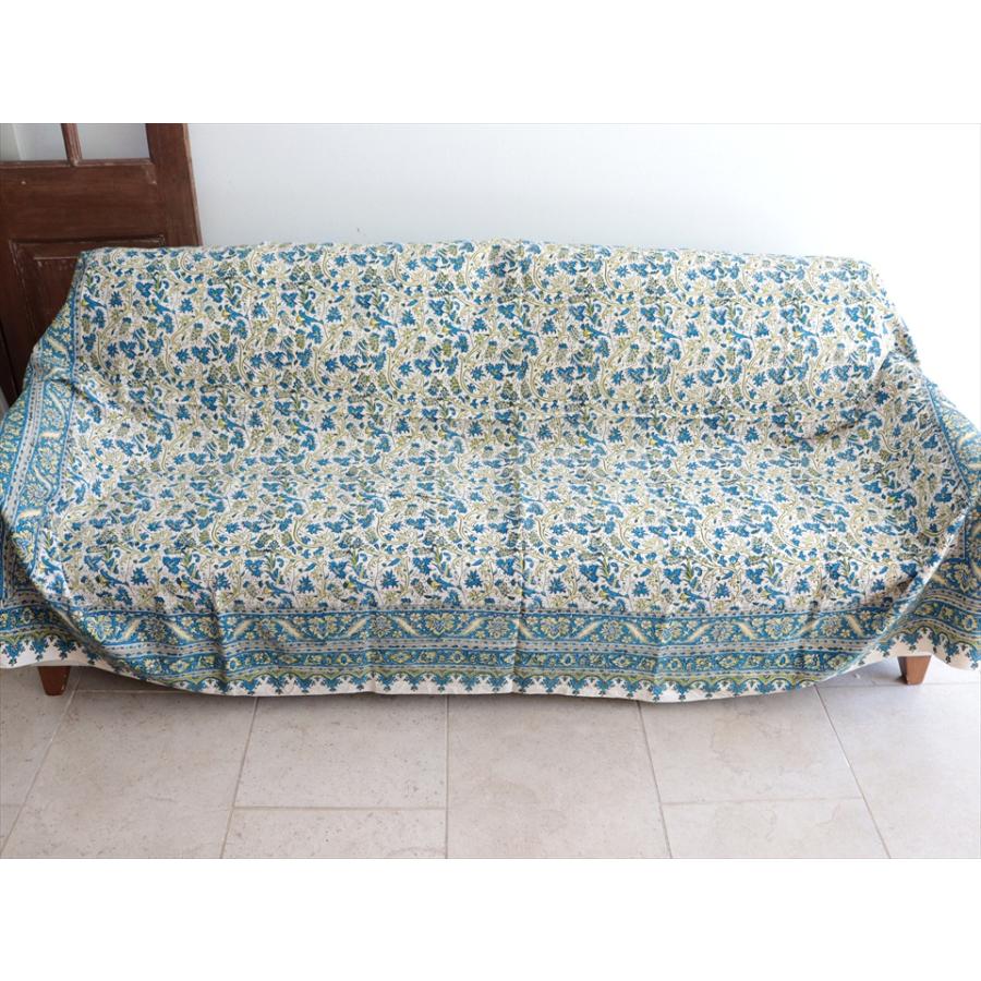 ペルシャ更紗 ガラムカール 240×156cm ブルー/グリーン フラワー柄 テーブルクロス ソファカバー |  | 01