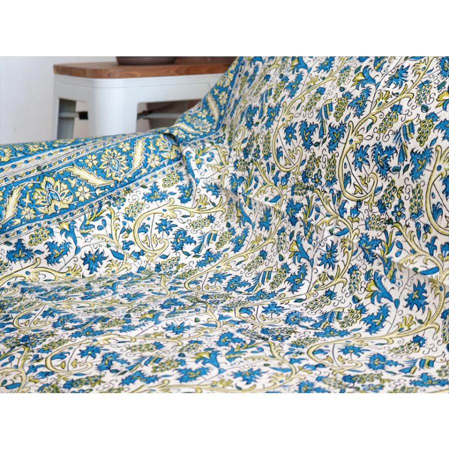 ペルシャ更紗 ガラムカール 240×156cm ブルー/グリーン フラワー柄 テーブルクロス ソファカバー |  | 02