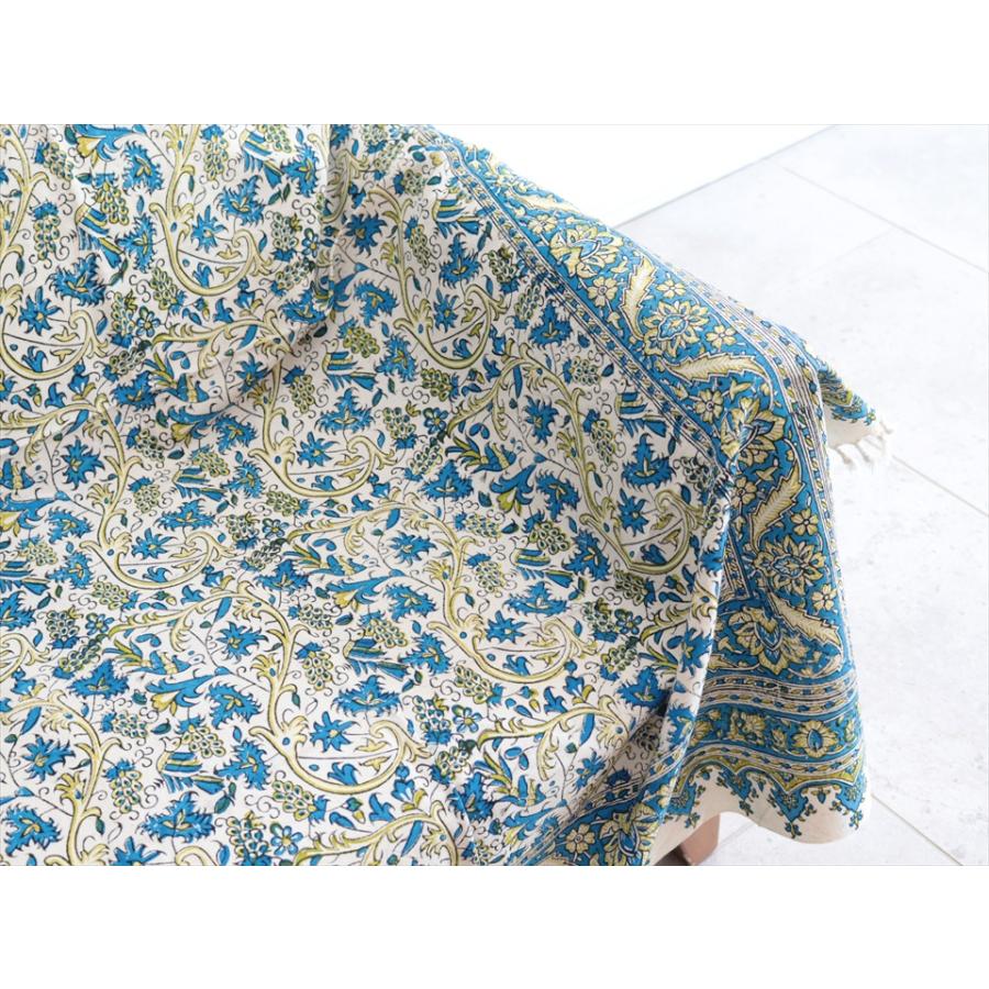 ペルシャ更紗 ガラムカール 240×156cm ブルー/グリーン フラワー柄 テーブルクロス ソファカバー |  | 03