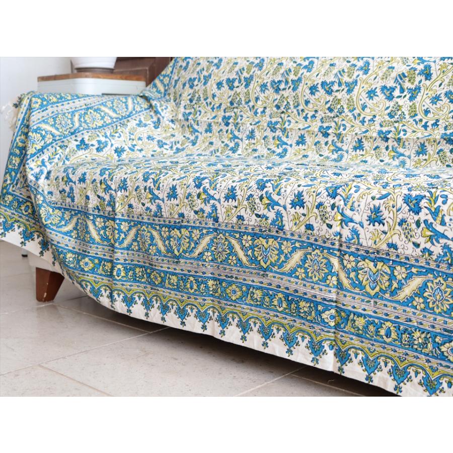 ペルシャ更紗 ガラムカール 240×156cm ブルー/グリーン フラワー柄 テーブルクロス ソファカバー |  | 04