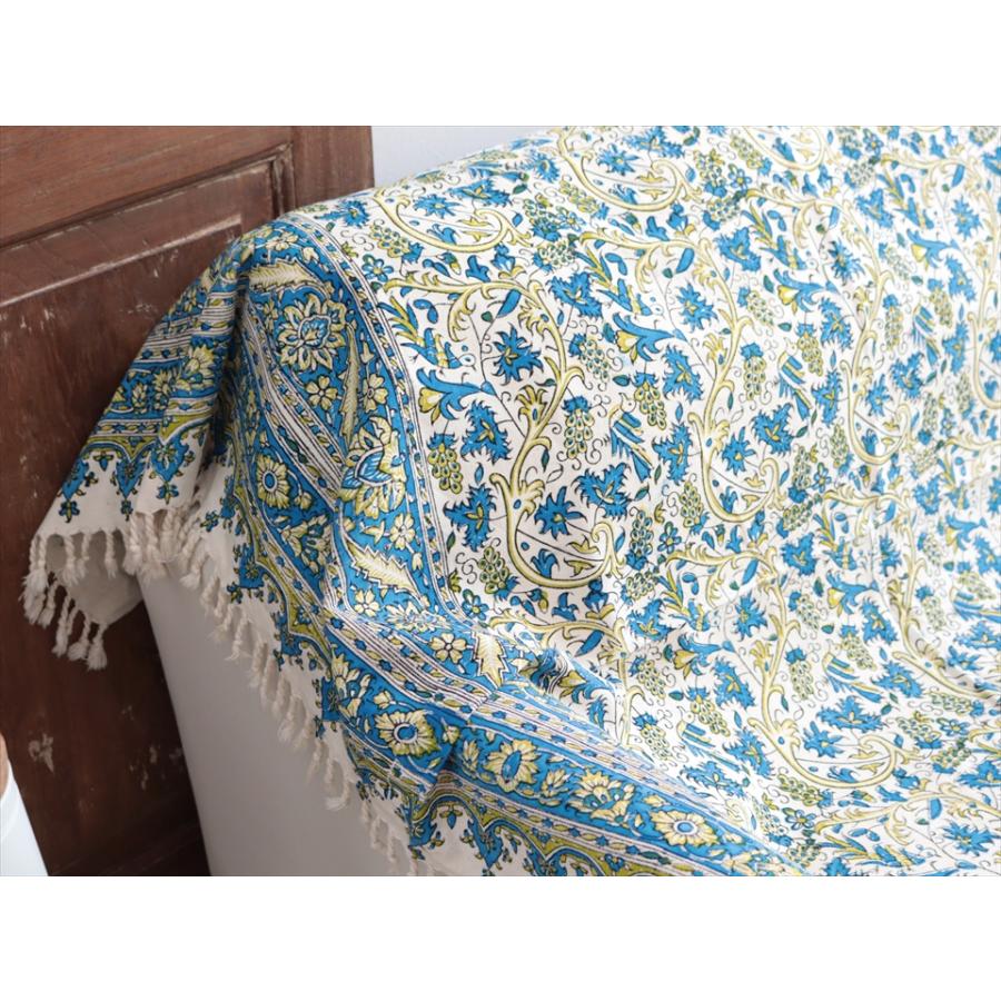 ペルシャ更紗 ガラムカール 240×156cm ブルー/グリーン フラワー柄 テーブルクロス ソファカバー |  | 05