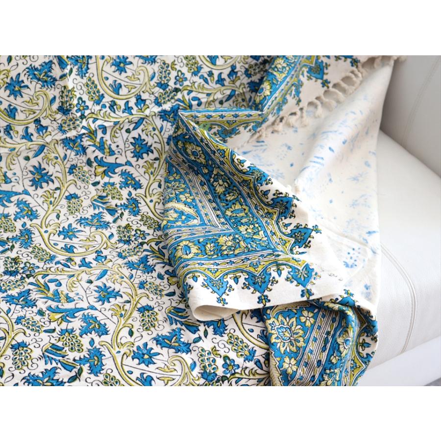 ペルシャ更紗 ガラムカール 240×156cm ブルー/グリーン フラワー柄 テーブルクロス ソファカバー |  | 06