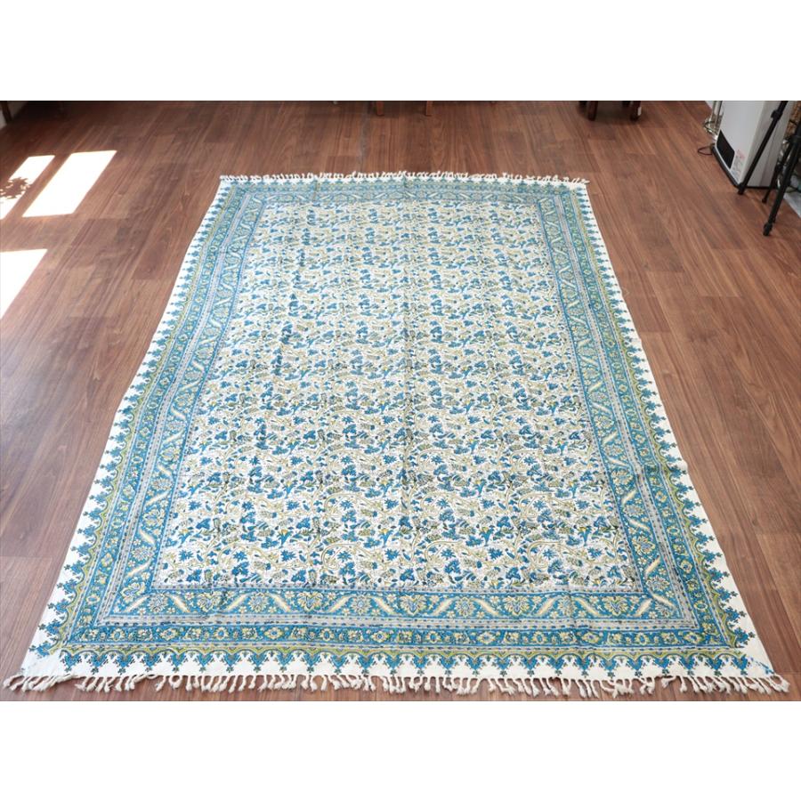 ペルシャ更紗 ガラムカール 240×156cm ブルー/グリーン フラワー柄 テーブルクロス ソファカバー |  | 07