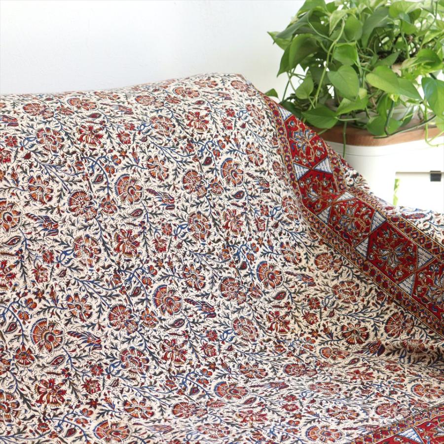 ペルシャ更紗 ガラムカール 263×208cm イラン手染め布 アンバー系 フラワー柄 ソファーカバー コットン マルチカバー | ブランド登録なし