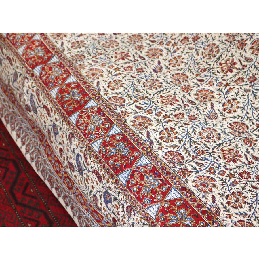 ペルシャ更紗 ガラムカール 263×208cm イラン手染め布 アンバー系 フラワー柄 ソファーカバー コットン マルチカバー | ブランド登録なし | 04