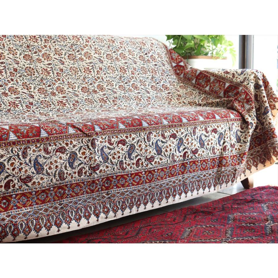ペルシャ更紗 ガラムカール 263×208cm イラン手染め布 アンバー系 フラワー柄 ソファーカバー コットン マルチカバー | ブランド登録なし | 05