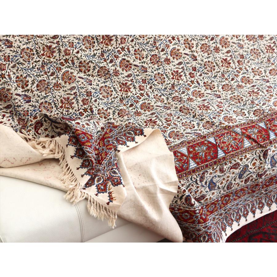 ペルシャ更紗 ガラムカール 263×208cm イラン手染め布 アンバー系 フラワー柄 ソファーカバー コットン マルチカバー | ブランド登録なし | 07