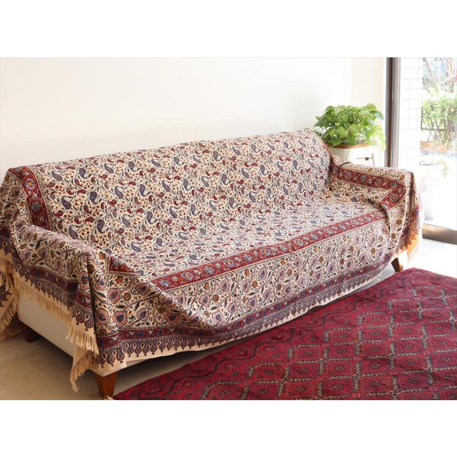 ペルシャ更紗 ガラムカール 258×203cm イラン手染め布 アンバー系 フラワー柄 ソファーカバー コットン マルチカバー | ブランド登録なし | 01