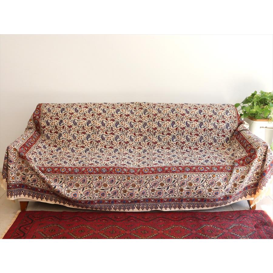 ペルシャ更紗 ガラムカール 258×203cm イラン手染め布 アンバー系 フラワー柄 ソファーカバー コットン マルチカバー | ブランド登録なし | 02