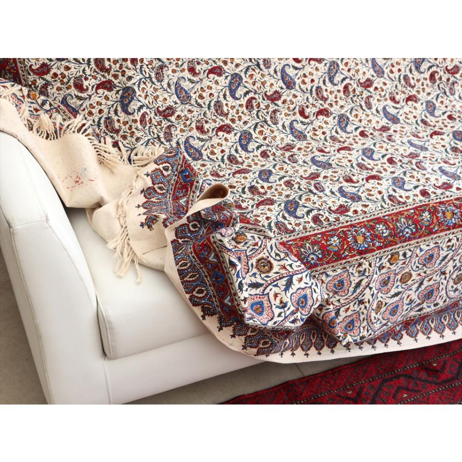 ペルシャ更紗 ガラムカール 258×203cm イラン手染め布 アンバー系 フラワー柄 ソファーカバー コットン マルチカバー | ブランド登録なし | 06