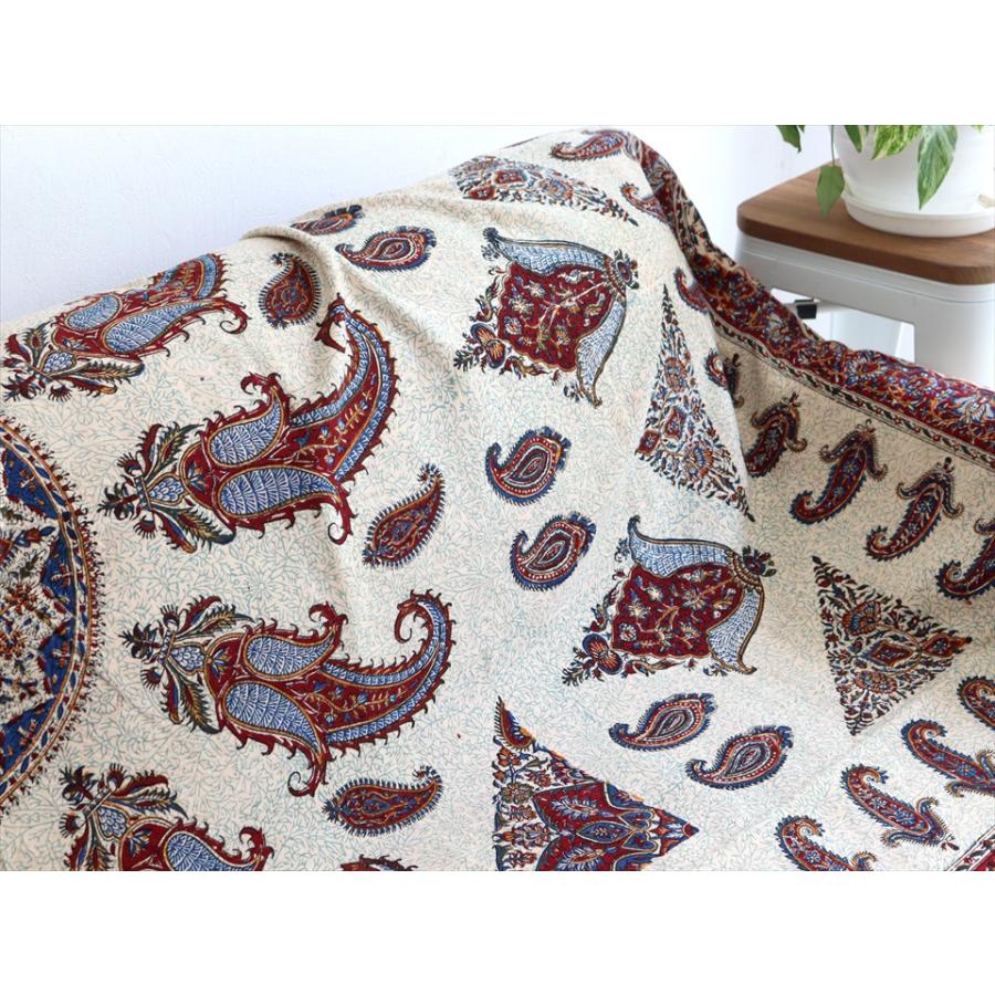 ペルシャ更紗 ガラムカール  272×206cm イラン手染め布 アンバー系 ペイズリー ソファーカバー コットン マルチカバー |  | 02