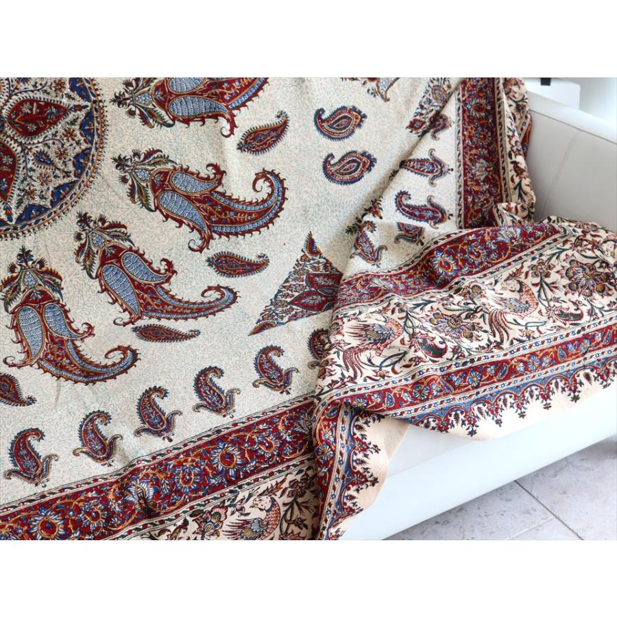 ペルシャ更紗 ガラムカール  272×206cm イラン手染め布 アンバー系 ペイズリー ソファーカバー コットン マルチカバー |  | 06