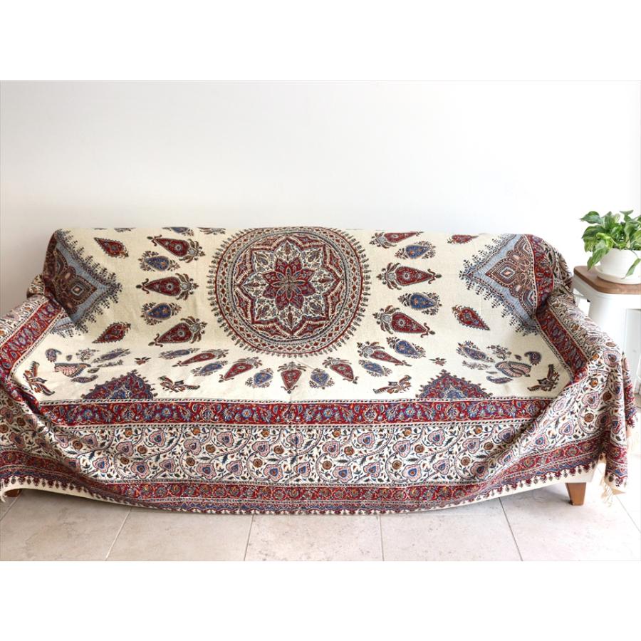 ペルシャ更紗 ガラムカール  261×207cm イラン手染め布 アンバー系 ペイズリー ソファーカバー コットン マルチカバー |  | 01