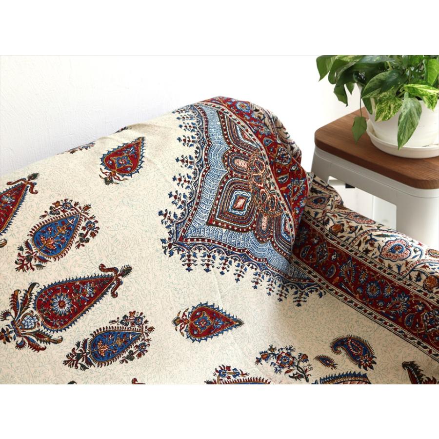 ペルシャ更紗 ガラムカール  261×207cm イラン手染め布 アンバー系 ペイズリー ソファーカバー コットン マルチカバー |  | 03