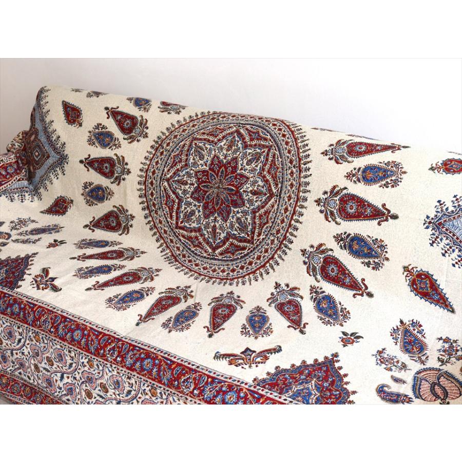 ペルシャ更紗 ガラムカール  261×207cm イラン手染め布 アンバー系 ペイズリー ソファーカバー コットン マルチカバー |  | 04