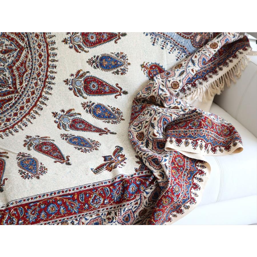 ペルシャ更紗 ガラムカール  261×207cm イラン手染め布 アンバー系 ペイズリー ソファーカバー コットン マルチカバー |  | 06