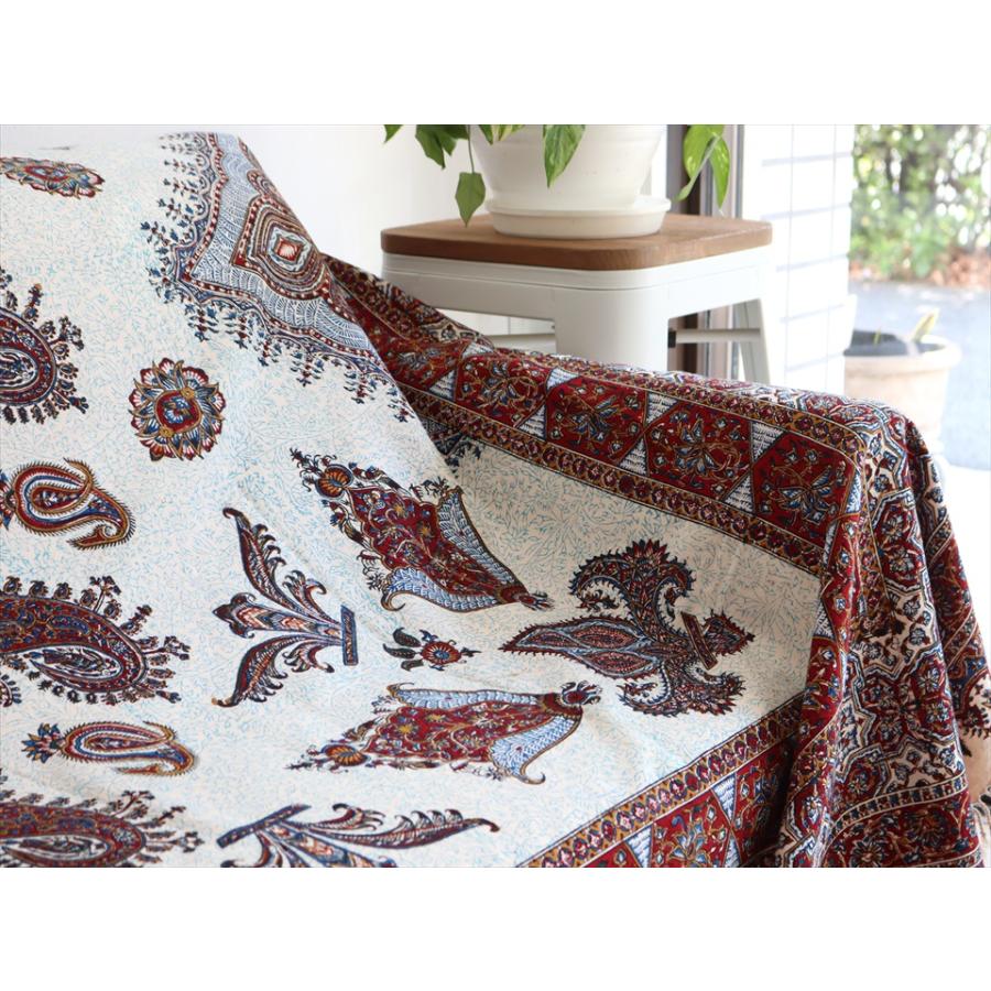 ペルシャ更紗 ガラムカール  269×206cm イラン手染め布 アンバー系 ペイズリー ソファーカバー コットン マルチカバー |  | 03