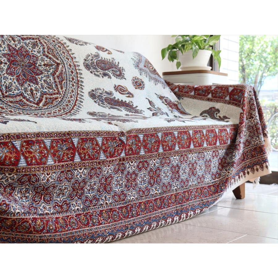 ペルシャ更紗 ガラムカール  269×206cm イラン手染め布 アンバー系 ペイズリー ソファーカバー コットン マルチカバー |  | 04