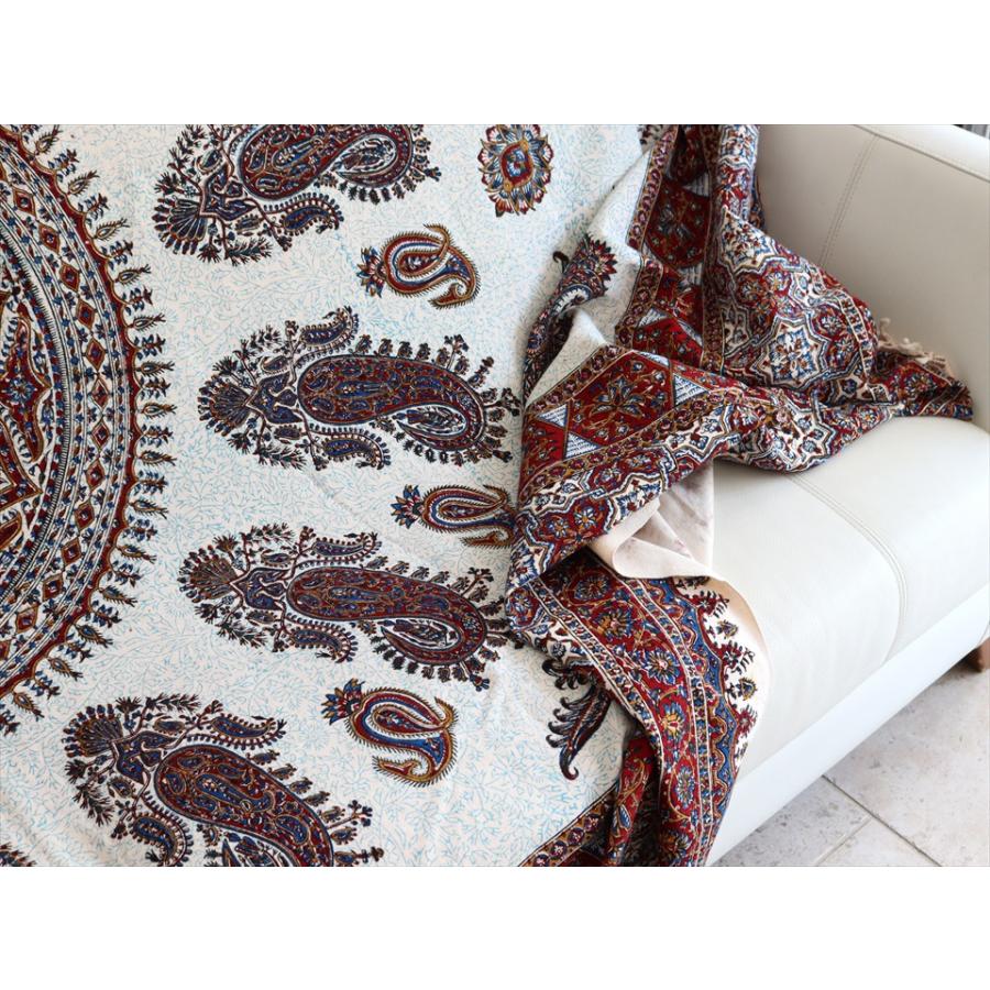 ペルシャ更紗 ガラムカール  269×206cm イラン手染め布 アンバー系 ペイズリー ソファーカバー コットン マルチカバー |  | 06