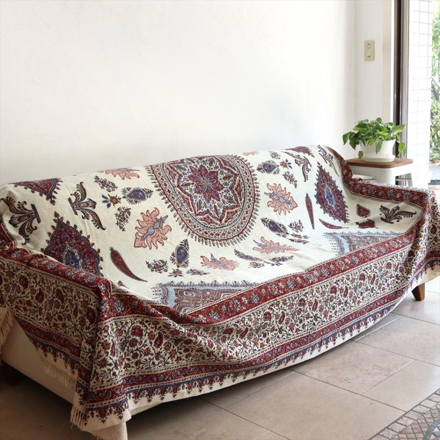 ペルシャ更紗 ガラムカール  267×210cm イラン手染め布 アンバー系 ペイズリー ソファーカバー コットン マルチカバー | 