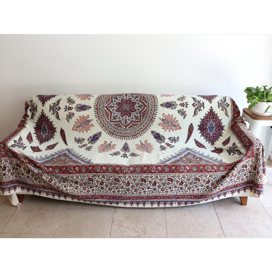 ペルシャ更紗 ガラムカール  267×210cm イラン手染め布 アンバー系 ペイズリー ソファーカバー コットン マルチカバー |  | 01