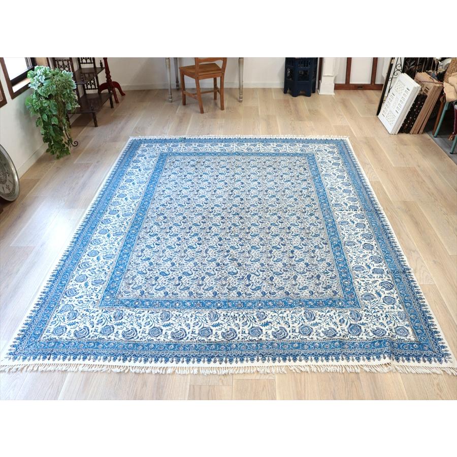 ペルシャ更紗 ガラムカール 269×209cm ブルー系 フラワー柄  ソファーカバー ベッドカバー コットン |  | 07
