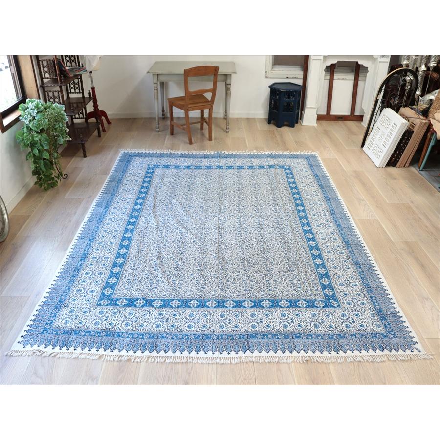 ペルシャ更紗 ガラムカール 269×208cm ブルー系 フラワー柄  ソファーカバー ベッドカバー コットン |  | 07