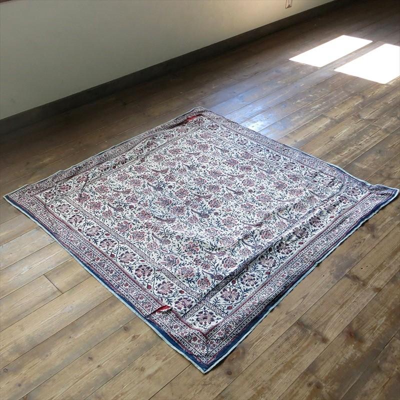 アンティーク ペルシャ更紗 古布 /ガラムカール 花と鳥のモチーフ/裏布付き約108x108cm | ブランド登録なし | 01