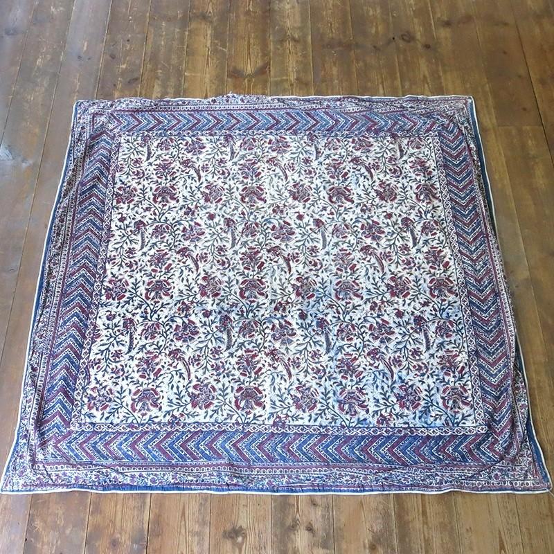 アンティーク ペルシャ更紗 古布 /ガラムカール 花と鳥/裏布付き約103x97cm | ブランド登録なし