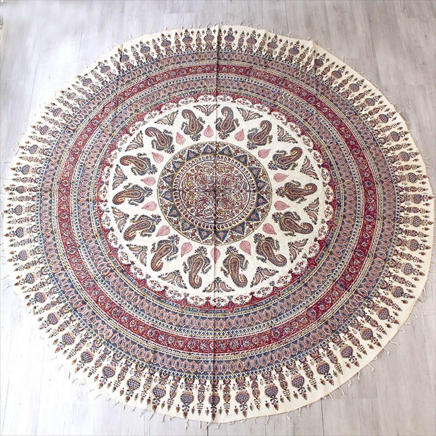 ガラムカール ペルシャ更紗 220cm円形ラウンド 206cm アンティーク 