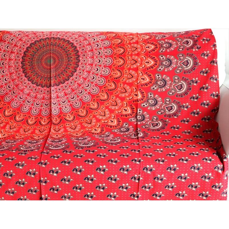 曼荼羅（まんだら)マルチクロス　シングル 200x133cm カレイドスコープ　オレンジ/レッド インド製/綿100％ | ブランド登録なし | 02