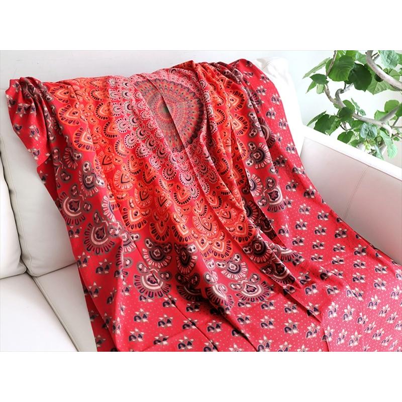 曼荼羅（まんだら)マルチクロス　シングル 200x133cm カレイドスコープ　オレンジ/レッド インド製/綿100％ | ブランド登録なし | 03