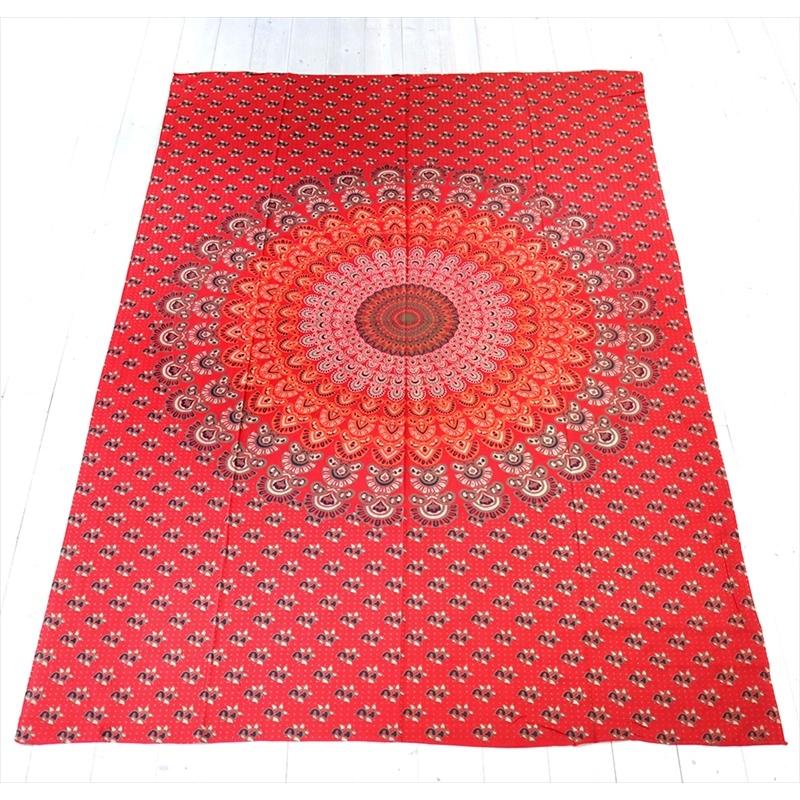 曼荼羅（まんだら)マルチクロス　シングル 200x133cm カレイドスコープ　オレンジ/レッド インド製/綿100％ | ブランド登録なし | 05