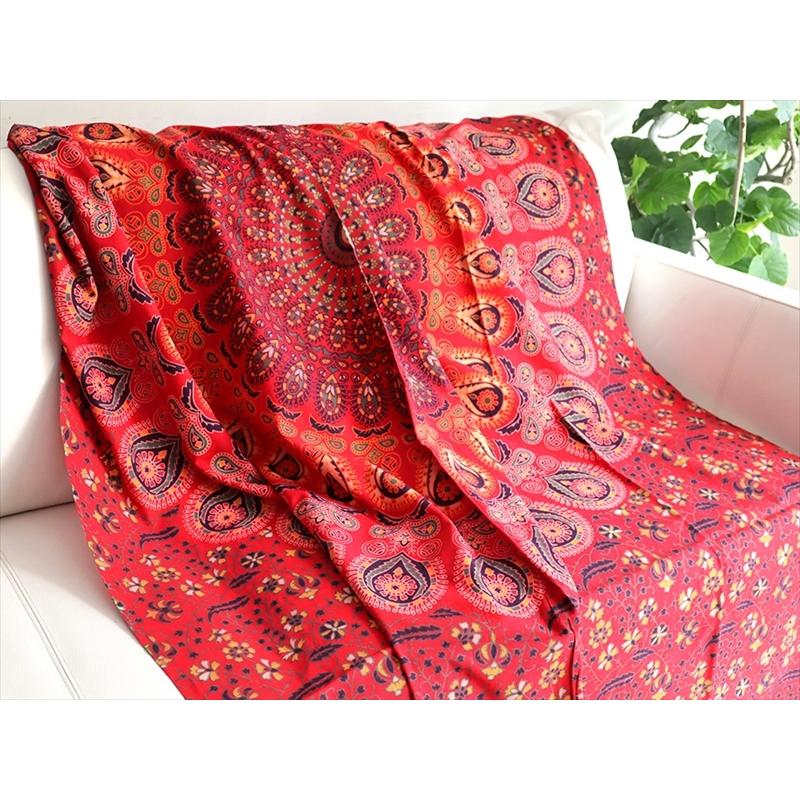 曼荼羅（まんだら)マルチクロス　シングル 200x133cm ピーコック　オレンジ/レッド インド製/綿100％ | ブランド登録なし | 02