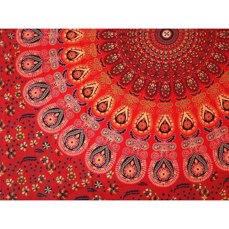 曼荼羅（まんだら)マルチクロス　シングル 200x133cm ピーコック　オレンジ/レッド インド製/綿100％ | ブランド登録なし | 04