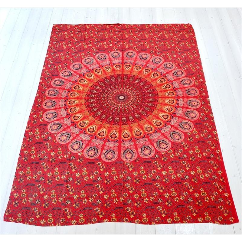 曼荼羅（まんだら)マルチクロス　シングル 200x133cm ピーコック　オレンジ/レッド インド製/綿100％ | ブランド登録なし | 05
