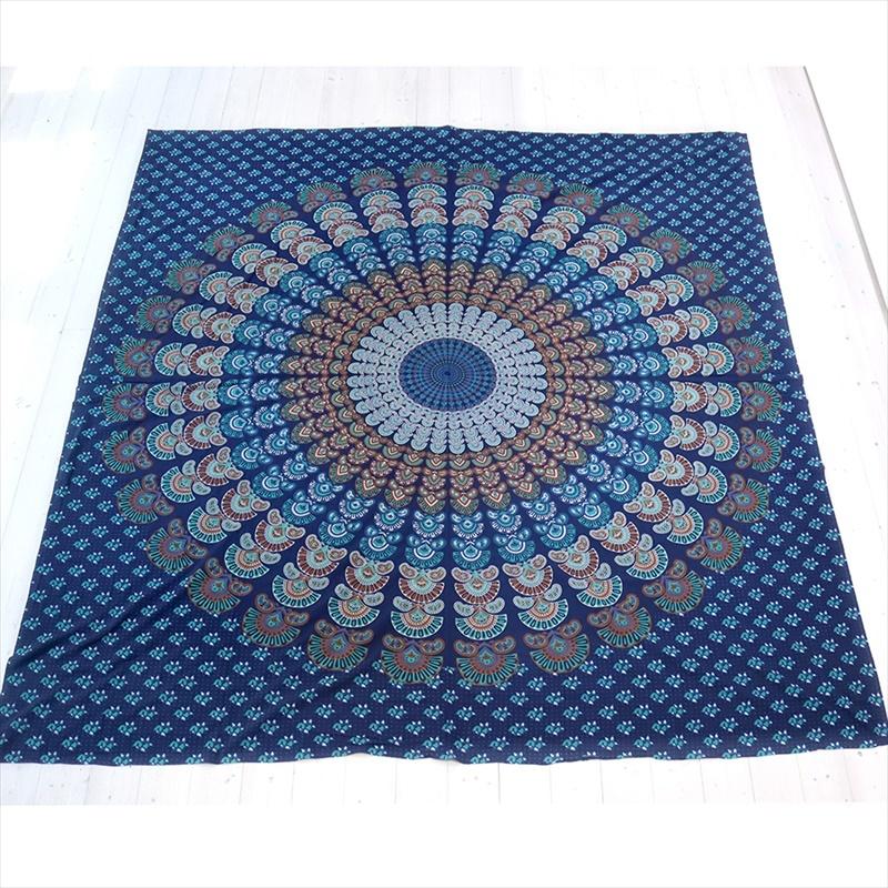曼荼羅（まんだら)マルチクロス　ダブル 215x205cm アナスタシア　ターコイズ/ブルー インド製/綿100％ | ブランド登録なし