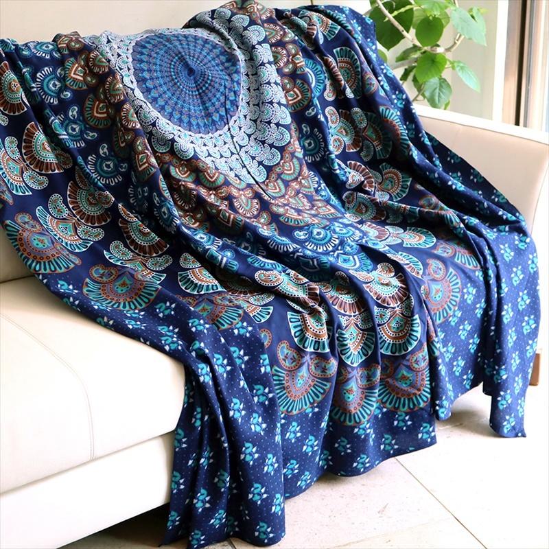 曼荼羅（まんだら)マルチクロス　ダブル 215x205cm アナスタシア　ターコイズ/ブルー インド製/綿100％ | ブランド登録なし | 03