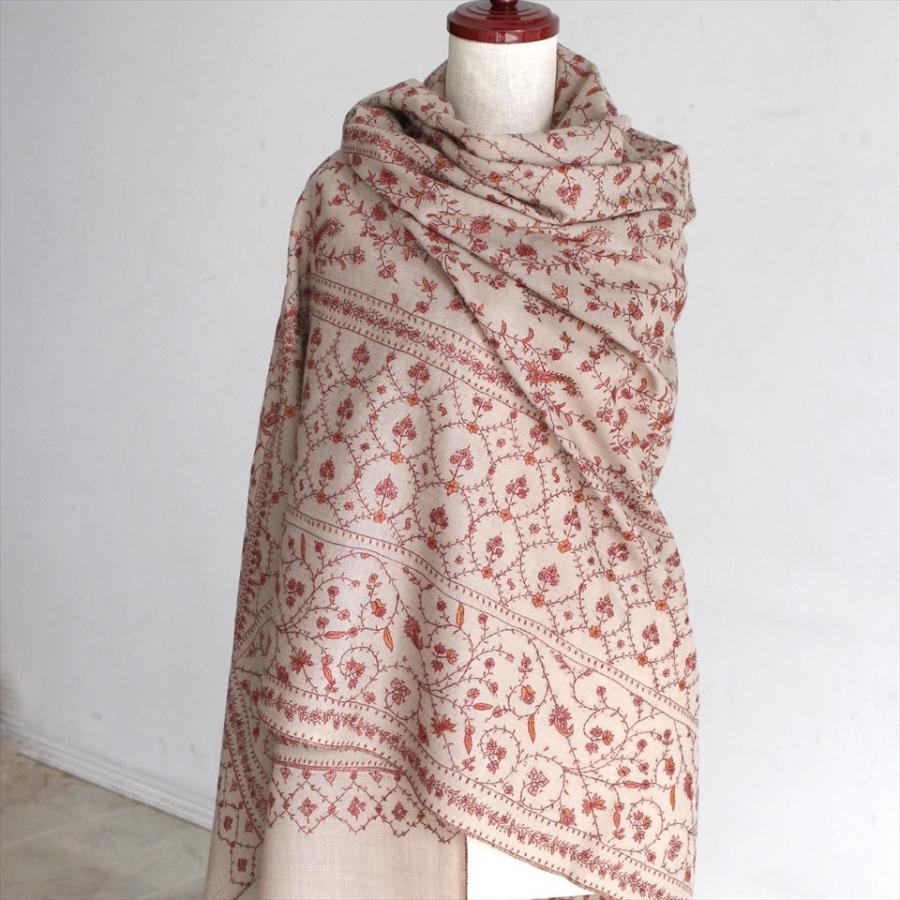 ウールストール・細かな刺繍/大判サイズ 218x102cm ベージュ/1点もの | ブランド登録なし