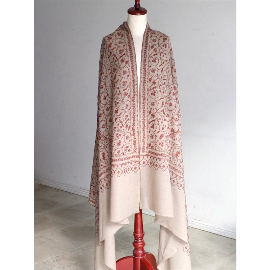 ウールストール・細かな刺繍/大判サイズ 218x102cm ベージュ/1点もの | ブランド登録なし | 01
