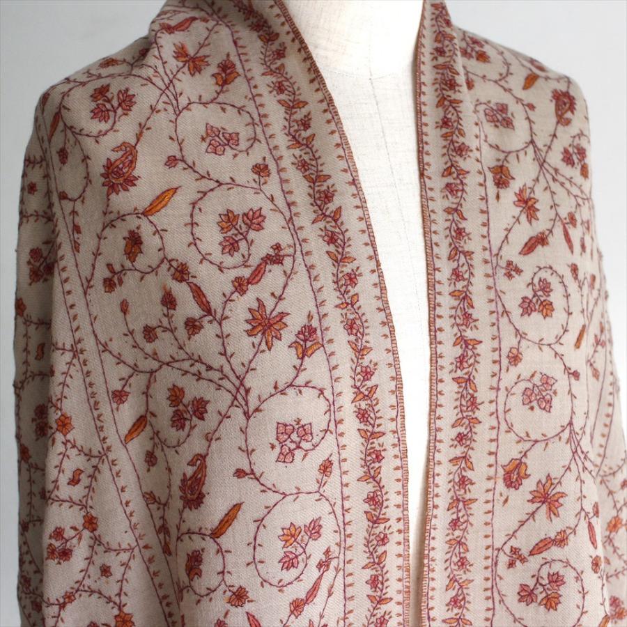 ウールストール・細かな刺繍/大判サイズ 218x102cm ベージュ/1点もの | ブランド登録なし | 02