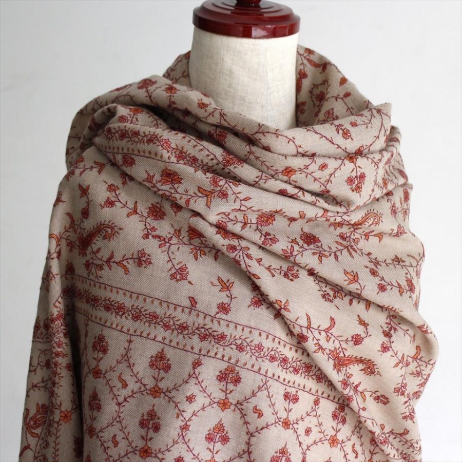 ウールストール・細かな刺繍/大判サイズ 218x102cm ベージュ/1点もの | ブランド登録なし | 03