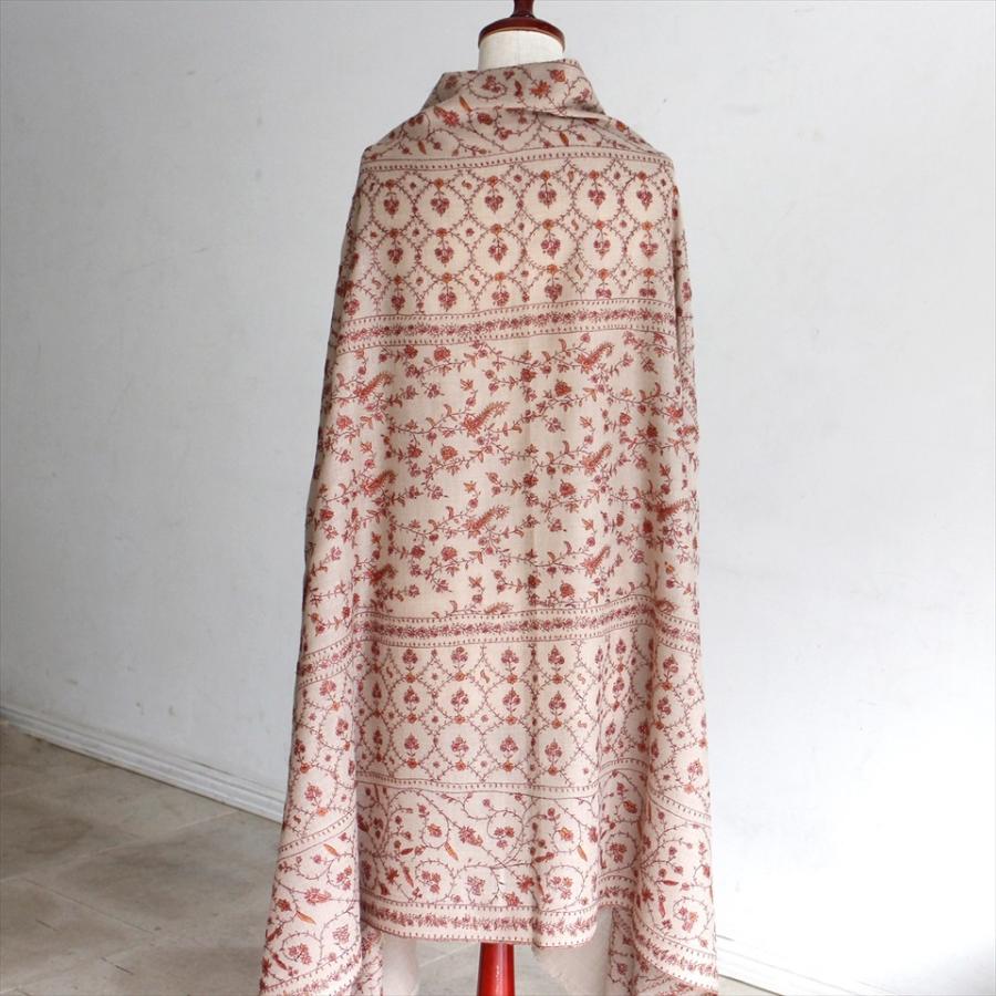 ウールストール・細かな刺繍/大判サイズ 218x102cm ベージュ/1点もの | ブランド登録なし | 04