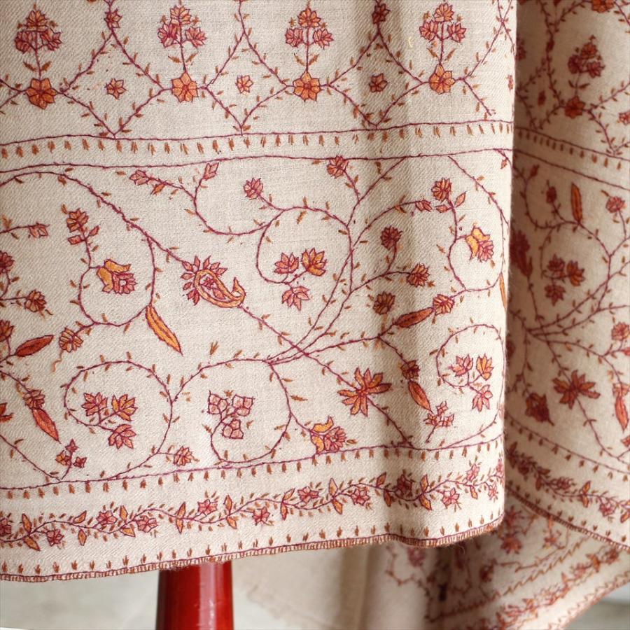 ウールストール・細かな刺繍/大判サイズ 218x102cm ベージュ/1点もの | ブランド登録なし | 06