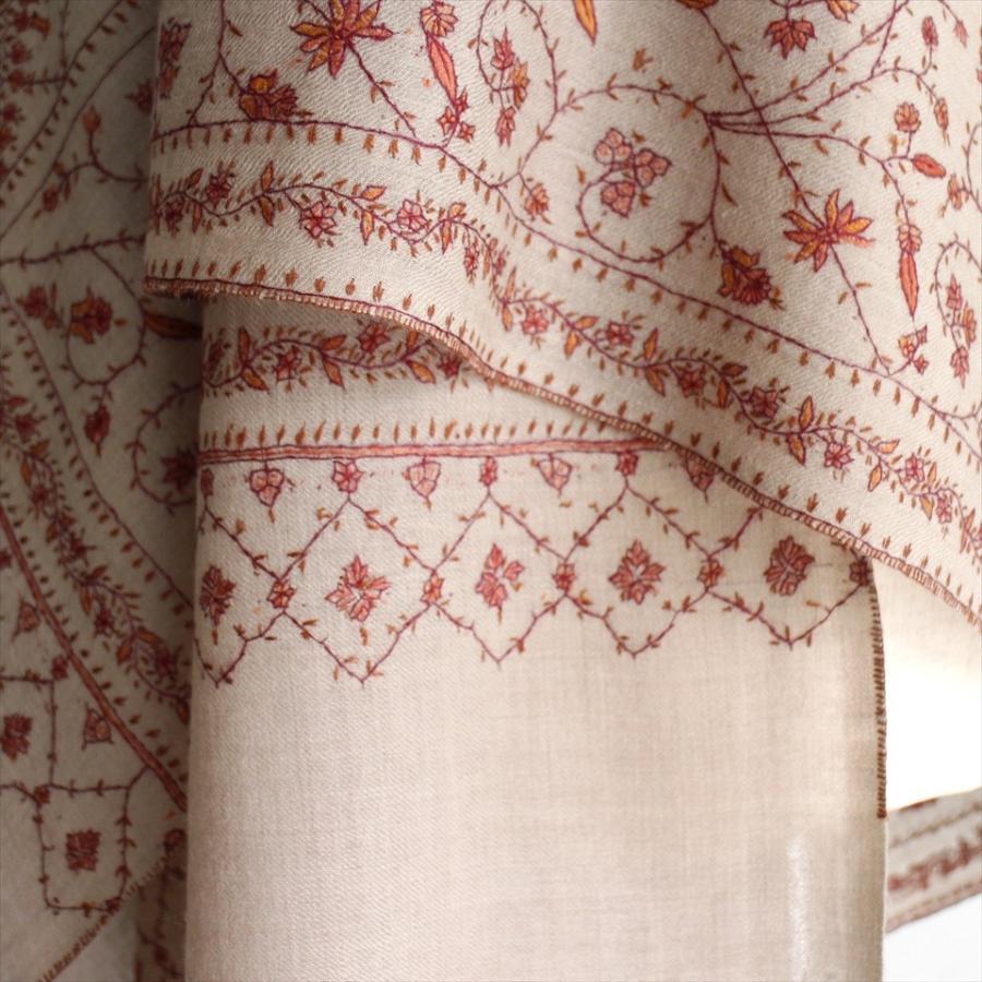 ウールストール・細かな刺繍/大判サイズ 218x102cm ベージュ/1点もの | ブランド登録なし | 07