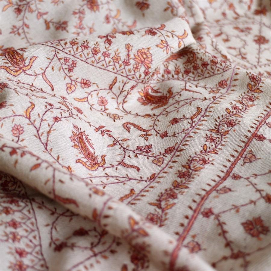 ウールストール・細かな刺繍/大判サイズ 218x102cm ベージュ/1点もの | ブランド登録なし | 08