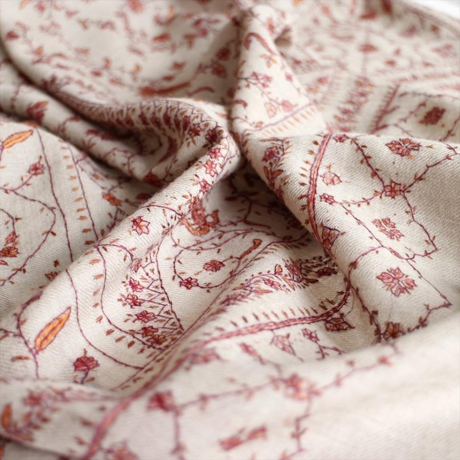 ウールストール・細かな刺繍/大判サイズ 218x102cm ベージュ/1点もの | ブランド登録なし | 09