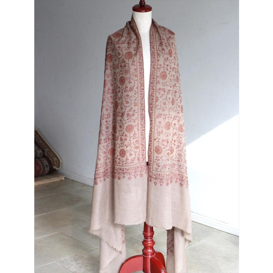 ウールストール・細かな刺繍/大判サイズ 224x106cm ライトブラウン/1点もの | ブランド登録なし | 01